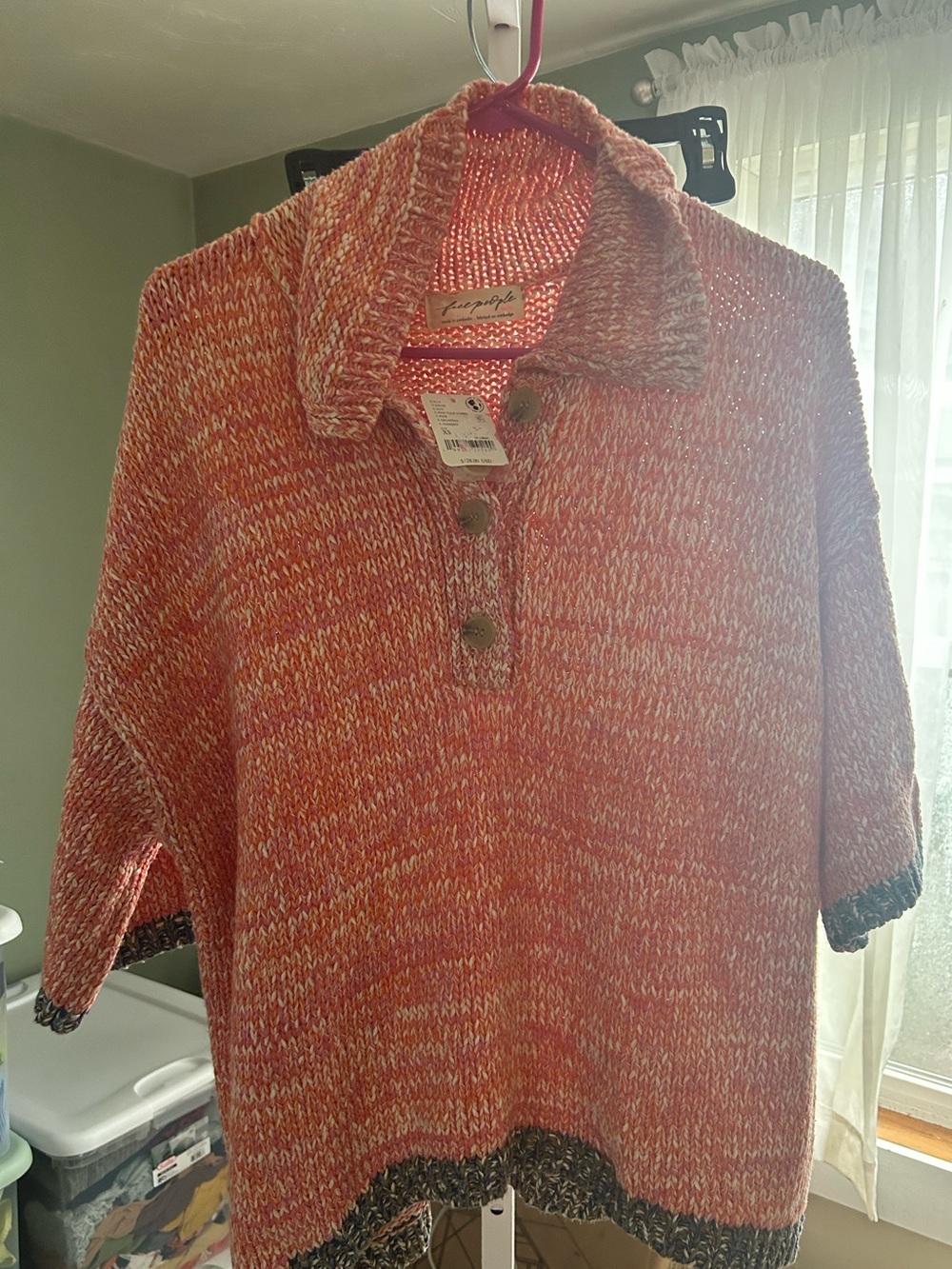 Orange Marled Knit Button Polo Sweater